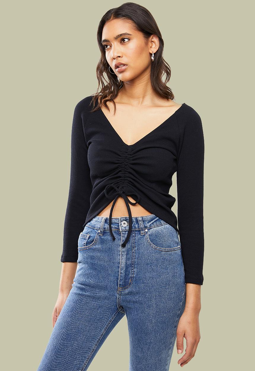 Superbalist - Stretch rib drawcord tee - black