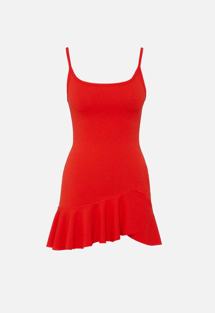 Missguided - Petite frill hem strappy bodycon dress - red