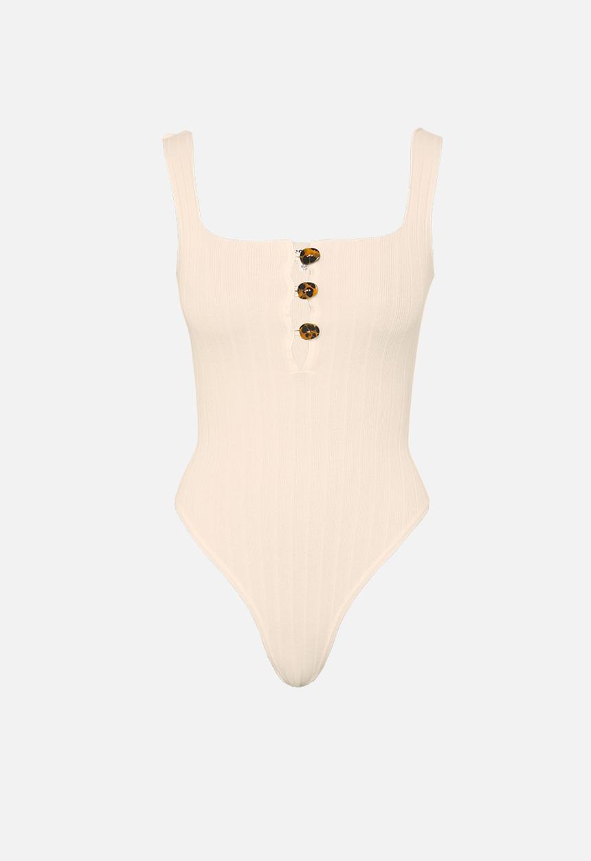 Missguided - Petite ribbed square neck bodysuit - white