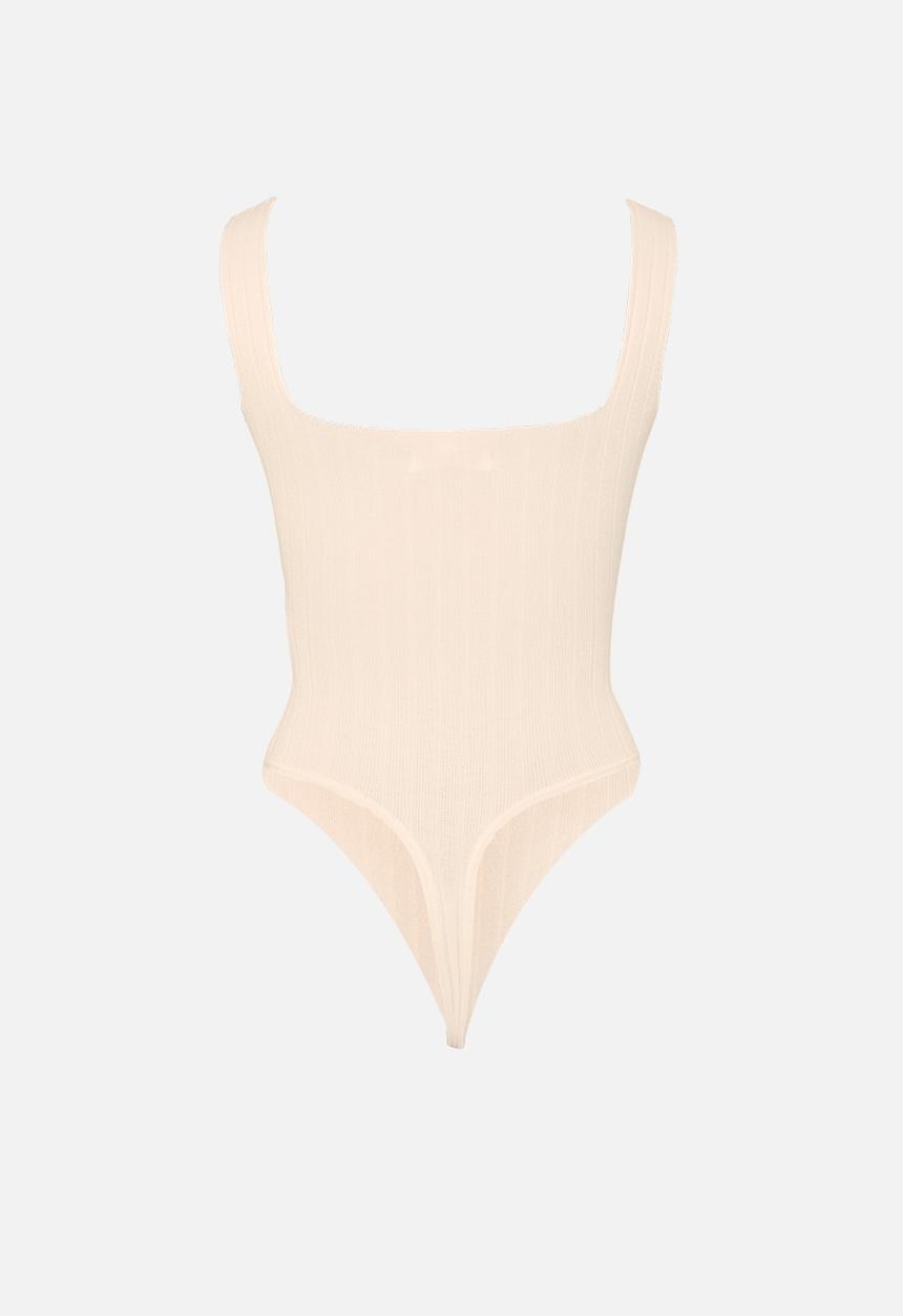 Missguided - Petite ribbed square neck bodysuit - white