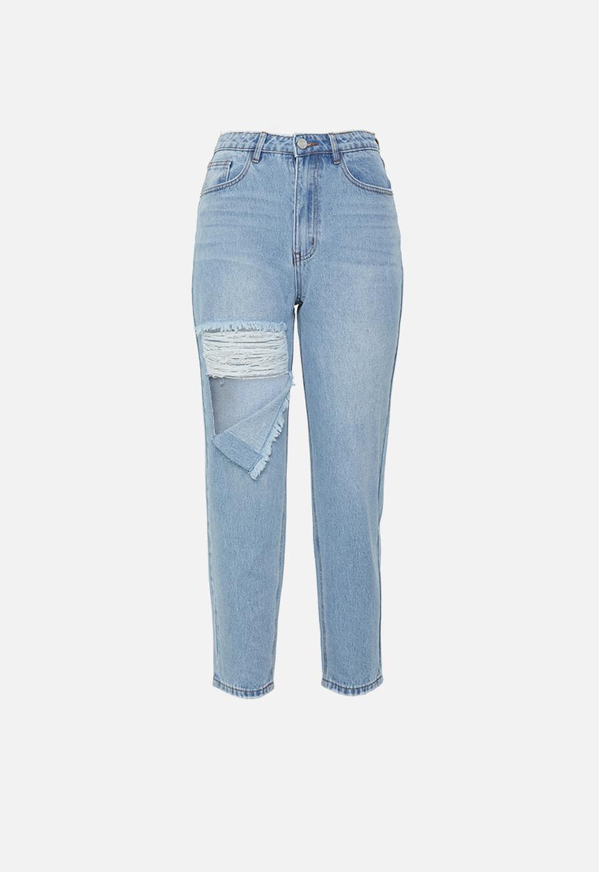 Missguided - Petite riot high waisted mom jeans light - blue