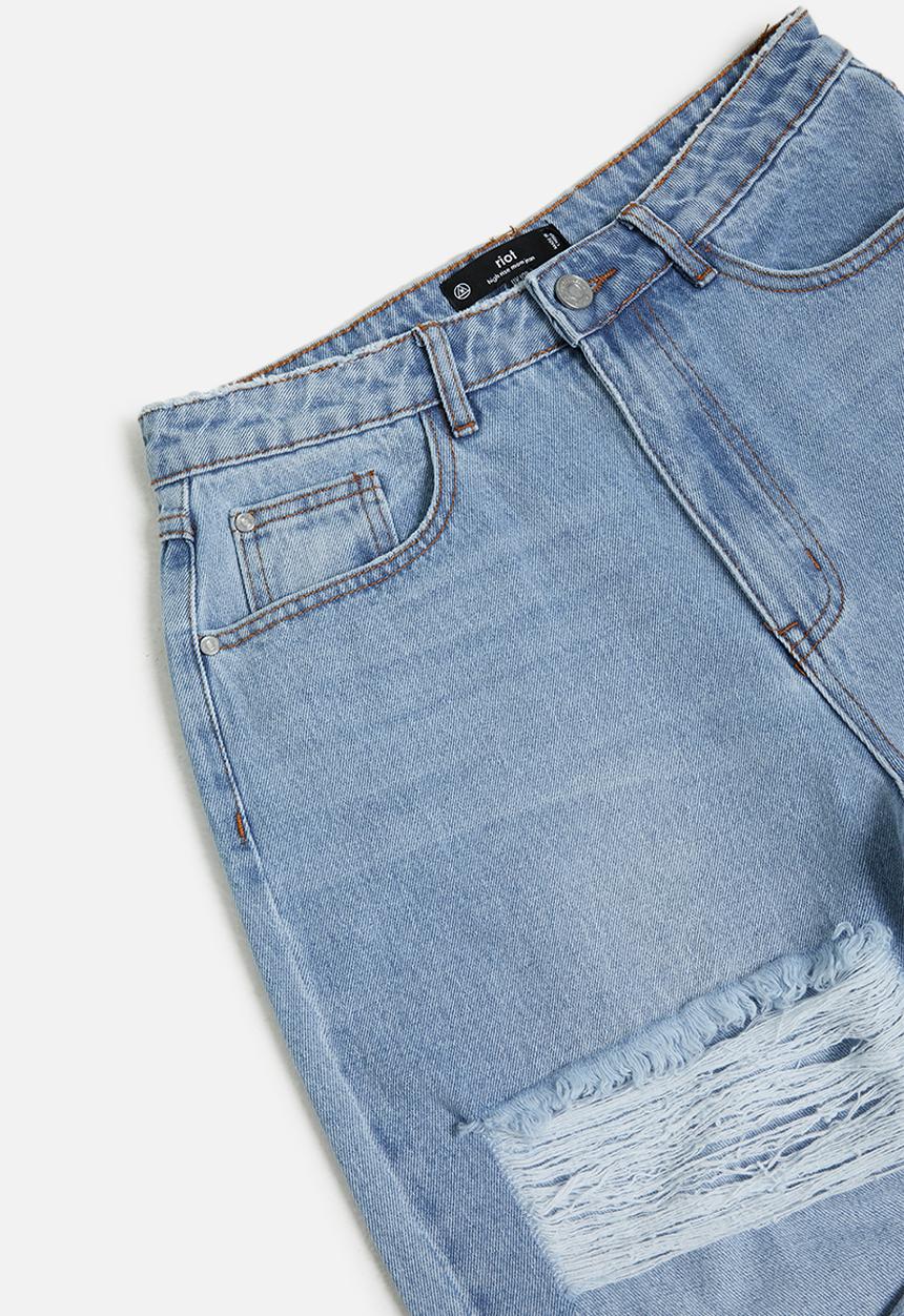 Missguided - Petite riot high waisted mom jeans light - blue