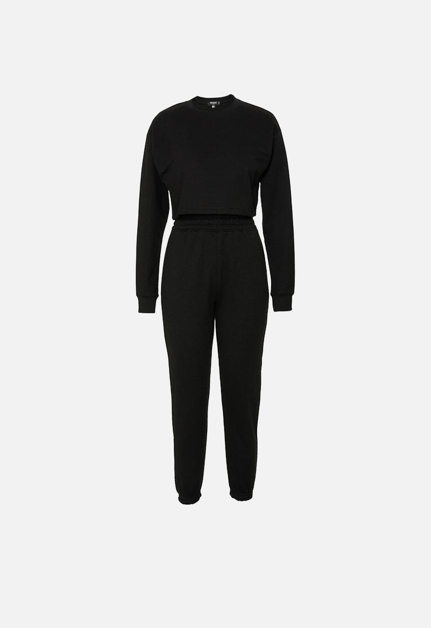 Missguided - Petite crop sweat jogger coord - black