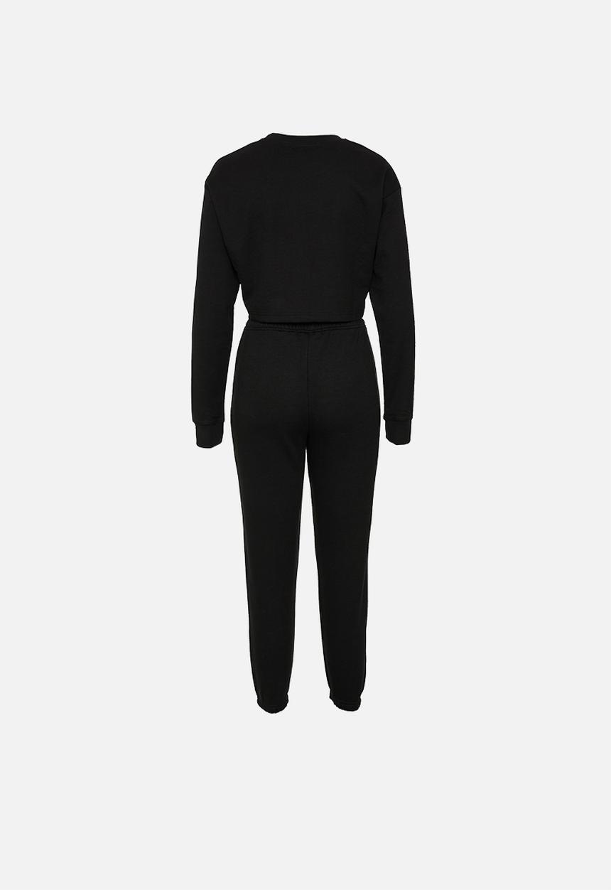 Missguided - Petite crop sweat jogger coord - black
