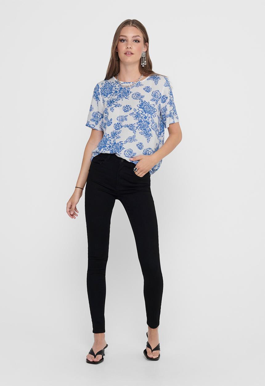 Jacqueline de Yong - Starr life short sleeve top - blue & white 