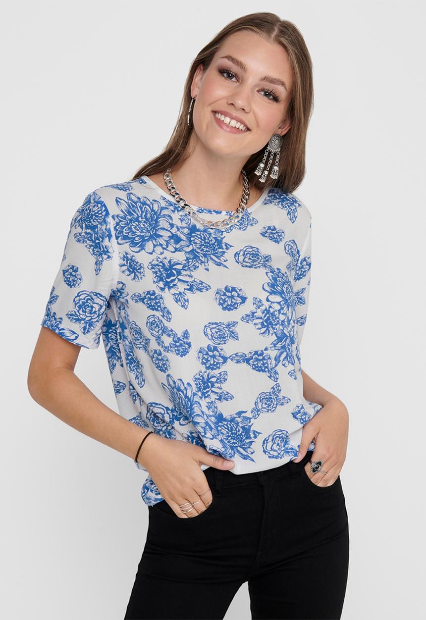 Jacqueline de Yong - Starr life short sleeve top - blue & white 