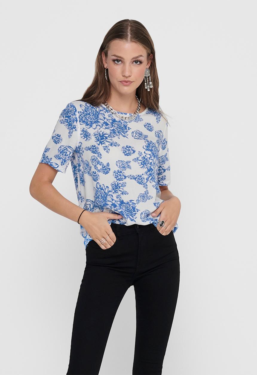 Jacqueline de Yong - Starr life short sleeve top - blue & white 
