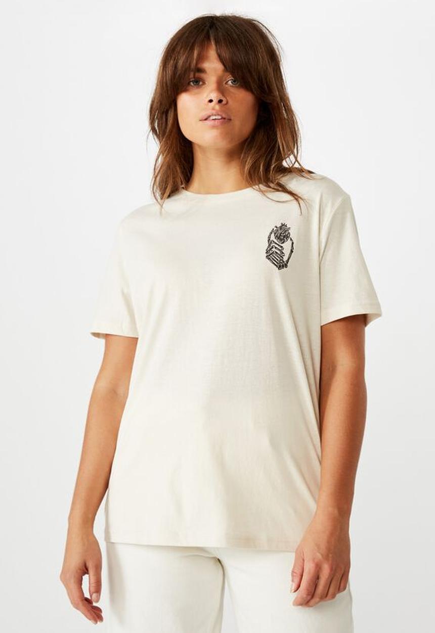 Factorie - Relaxed graphic T-shirt - washed ivory/skeleton hand heart