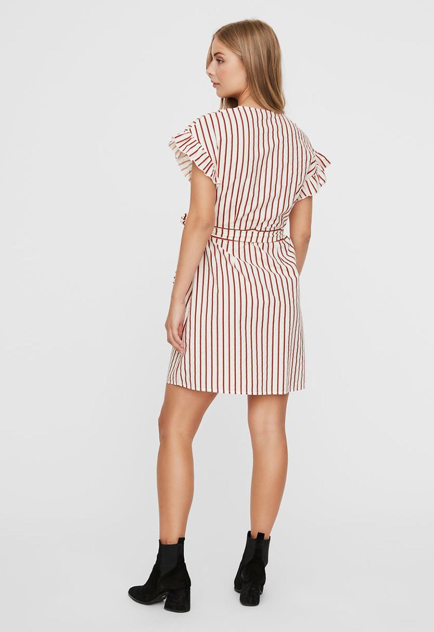 Vero Moda - Olympia short sleeve wide short wrap dress - red & white 