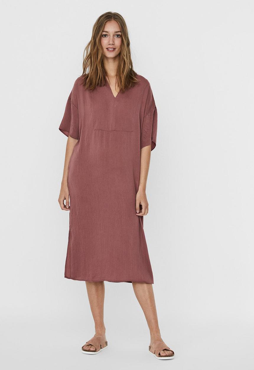 Vero Moda - Alma 2/4 calf dress - burgundy