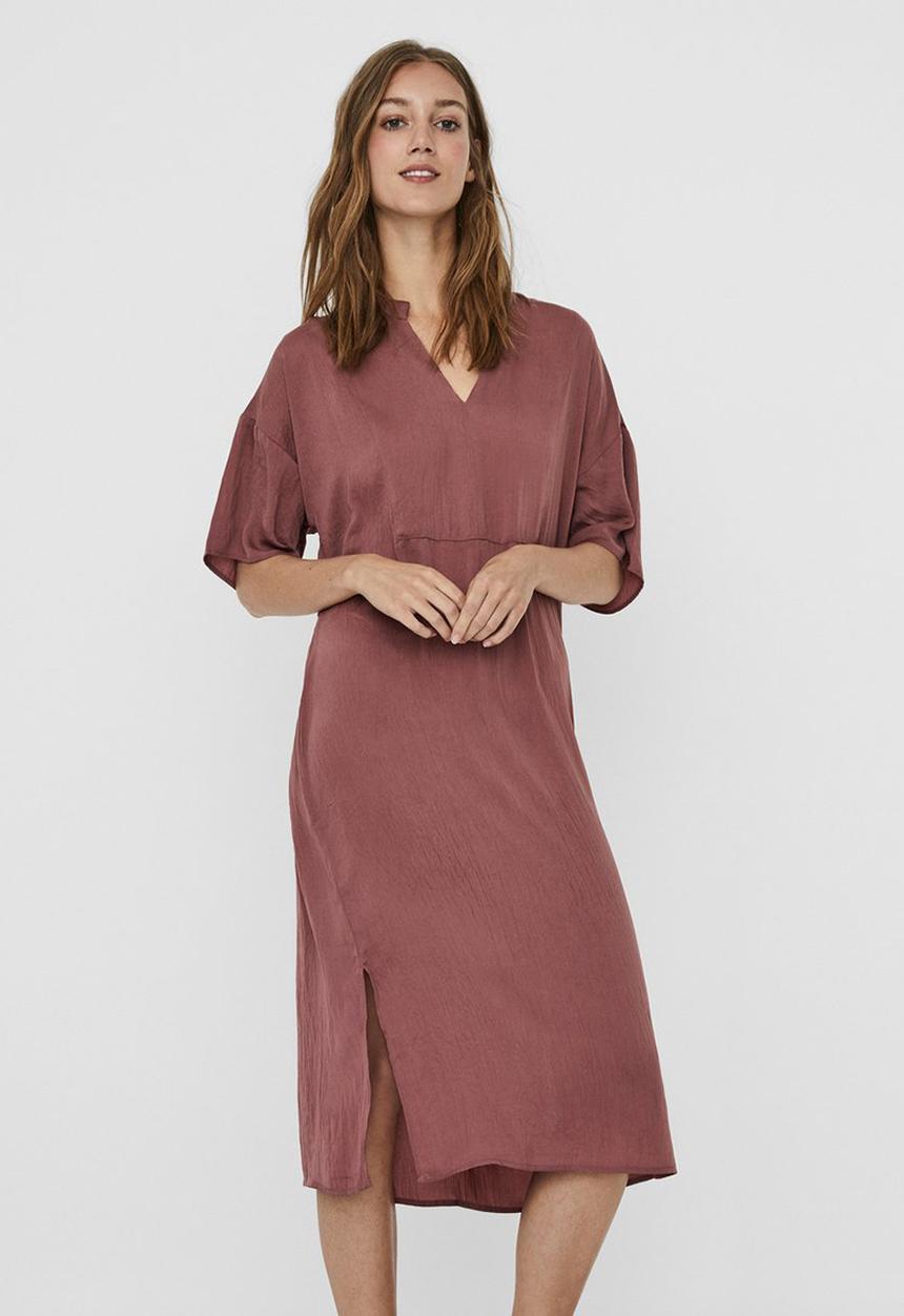 Vero Moda - Alma 2/4 calf dress - burgundy