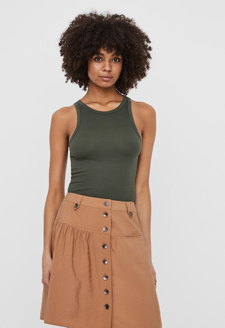 Vero Moda - Roma short sleeve rib top vip - green