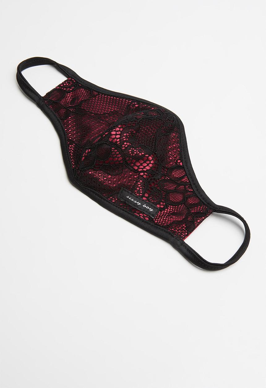 SISSY BOY - Lacie lace face mask - black & red