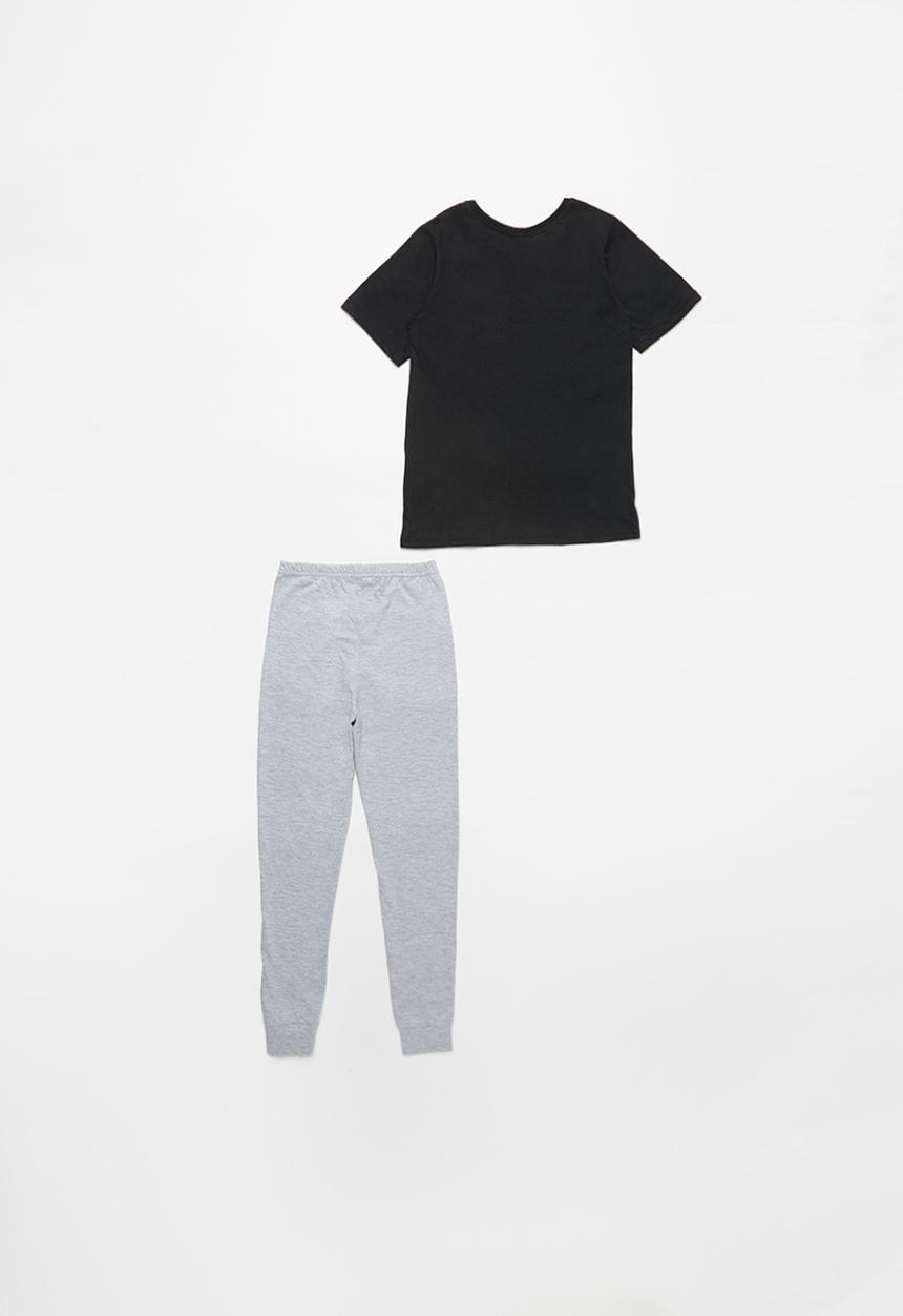Pop Candy - Boys tee & pants pj set - black & grey melange