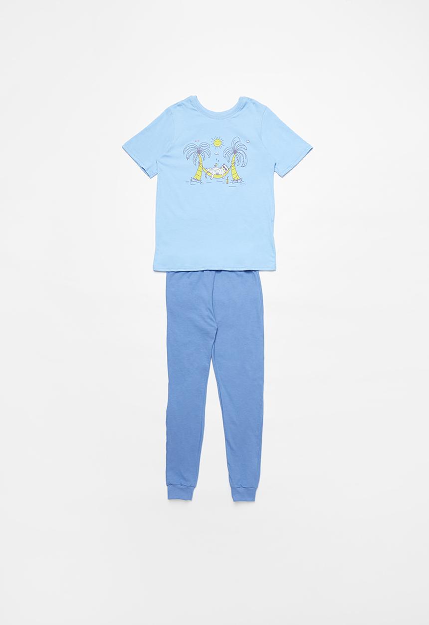 Pop Candy - Boys tee & pants pj set - sky blue & denim