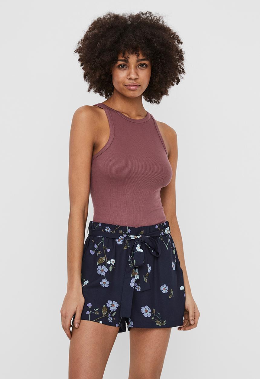 Vero Moda - Roma short sleeve rib top vip - burgundy