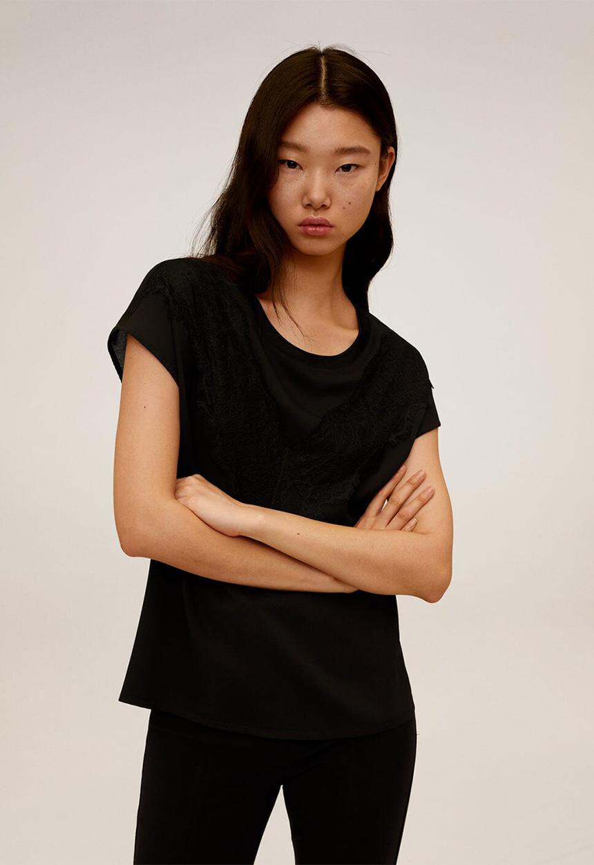 MANGO - T-shirt blonde - black