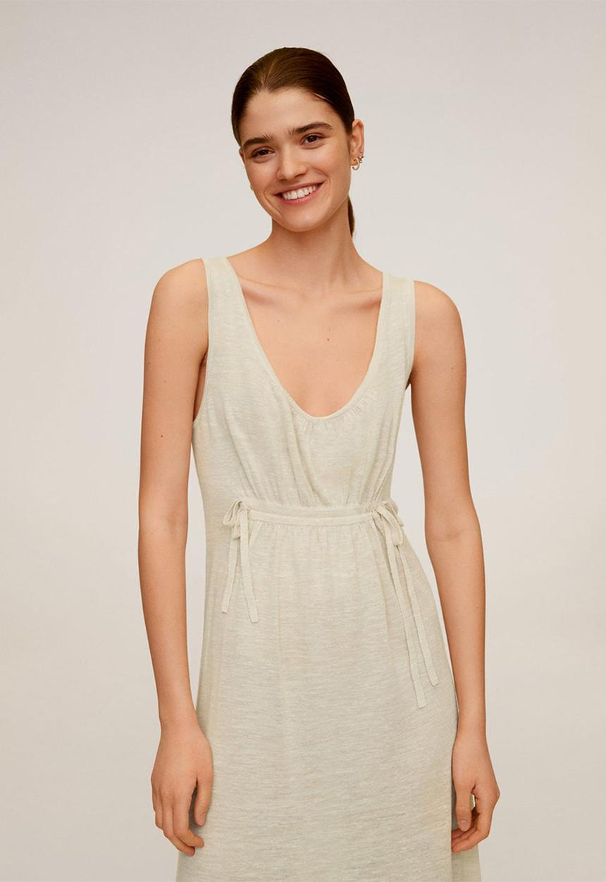 MANGO - Linen dress- white