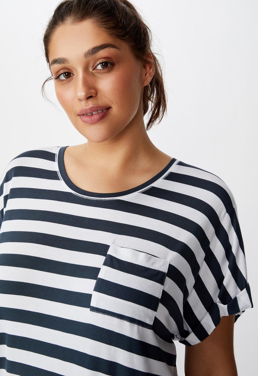 Cotton On - Curve sleep recovery cap sleeve nightie - thick stripe/iron