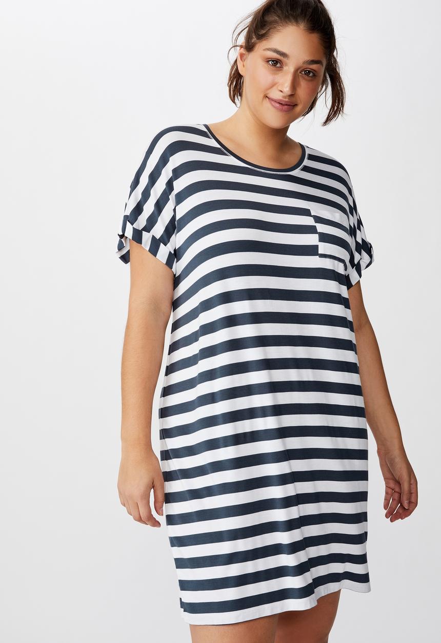Cotton On - Curve sleep recovery cap sleeve nightie - thick stripe/iron