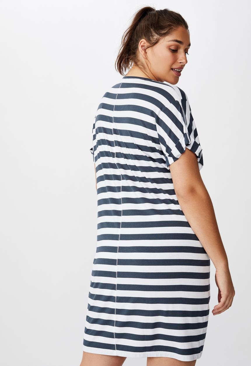 Cotton On - Curve sleep recovery cap sleeve nightie - thick stripe/iron