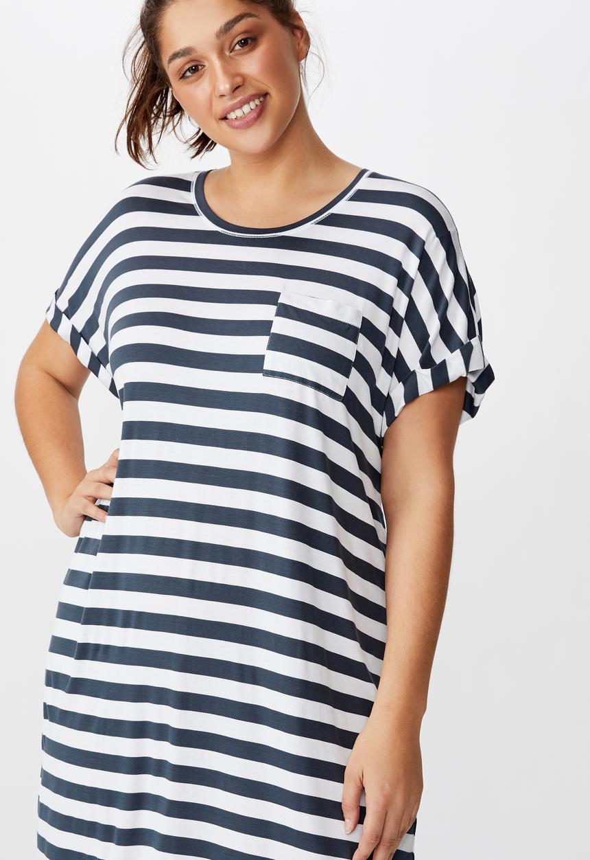 Cotton On - Curve sleep recovery cap sleeve nightie - thick stripe/iron