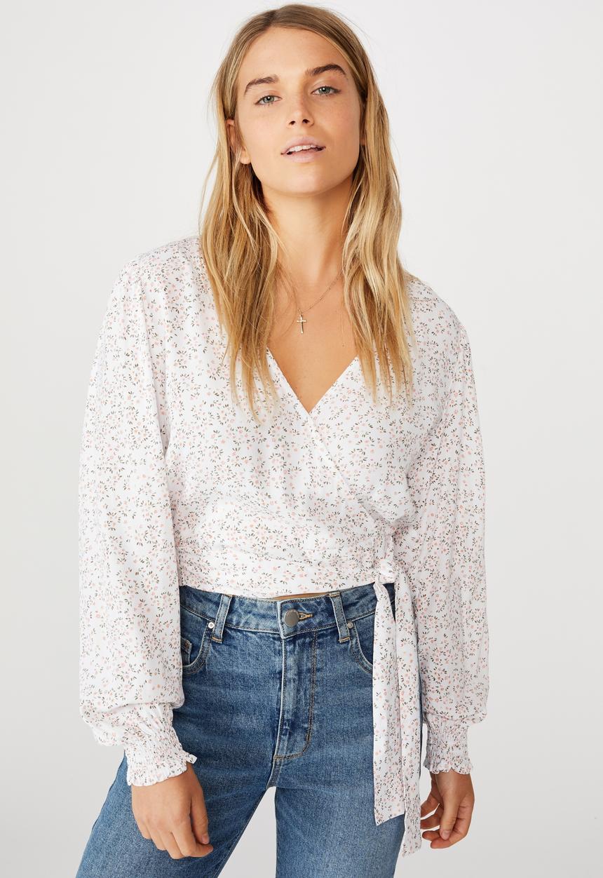 Cotton On - Vintage long sleeve wrap blouse - maya ditsy canyon clay
