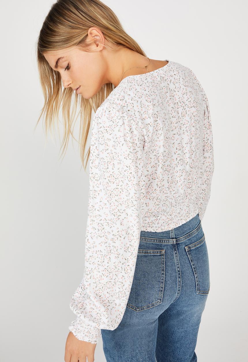 Cotton On - Vintage long sleeve wrap blouse - maya ditsy canyon clay