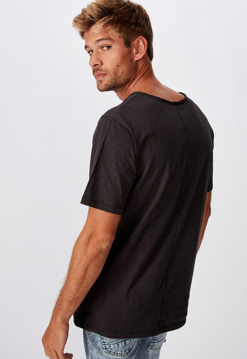 Cotton On - Slub v-neck tee - washed black