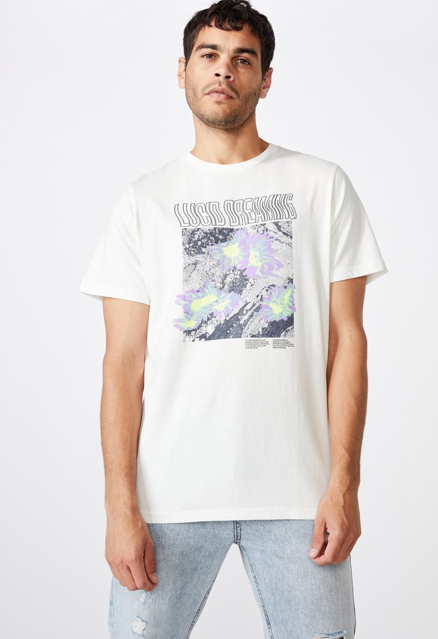 Cotton On - Tbar lucid dreaming art T-shirt - white