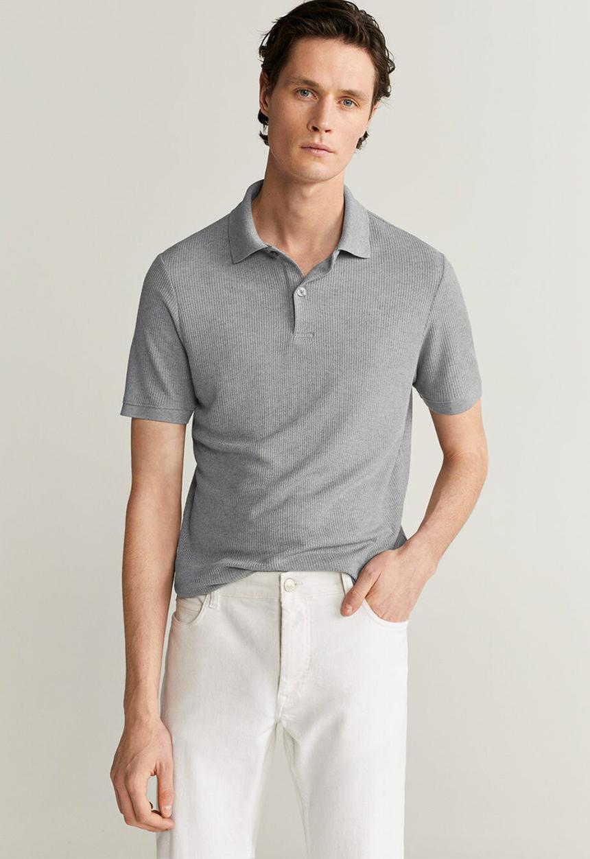 MANGO - Gofre polo shirt - grey