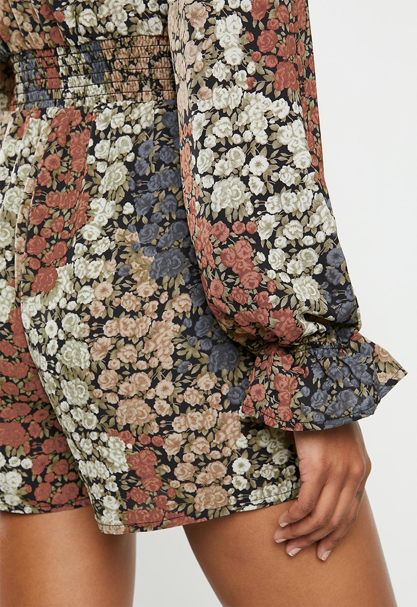 Missguided - Floral tie front shirred waist playsuit - multi