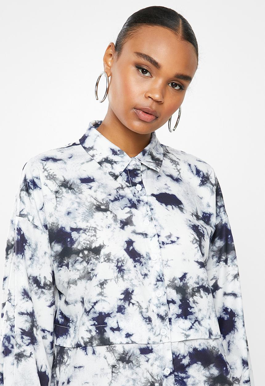 Missguided - Utility shirt dress tie dye - blue