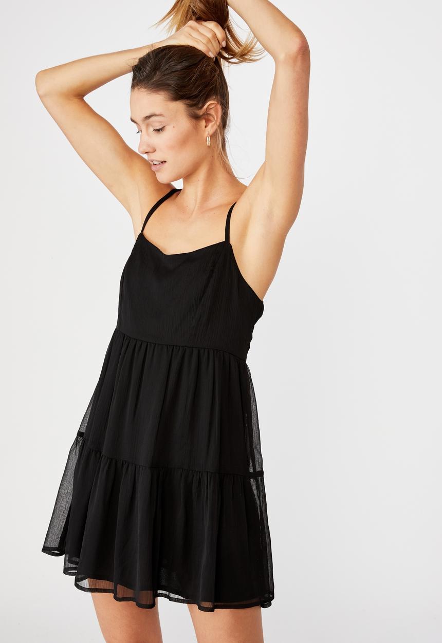 Cotton On - Woven jordy ruffle mini dress - black