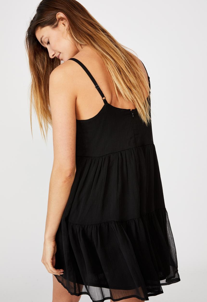 Cotton On - Woven jordy ruffle mini dress - black