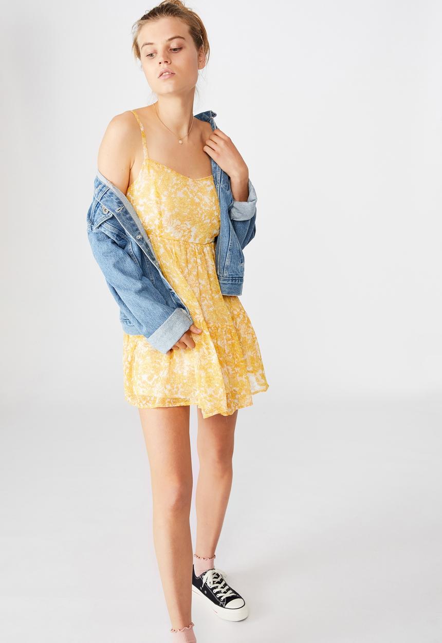 Cotton On - Woven jordy ruffle mini dress - yellow 