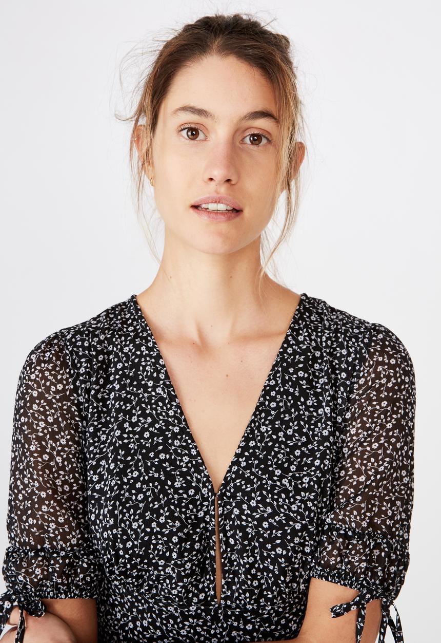 Cotton On - Woven sandra 3/4 mini dress - ingrid ditsy black