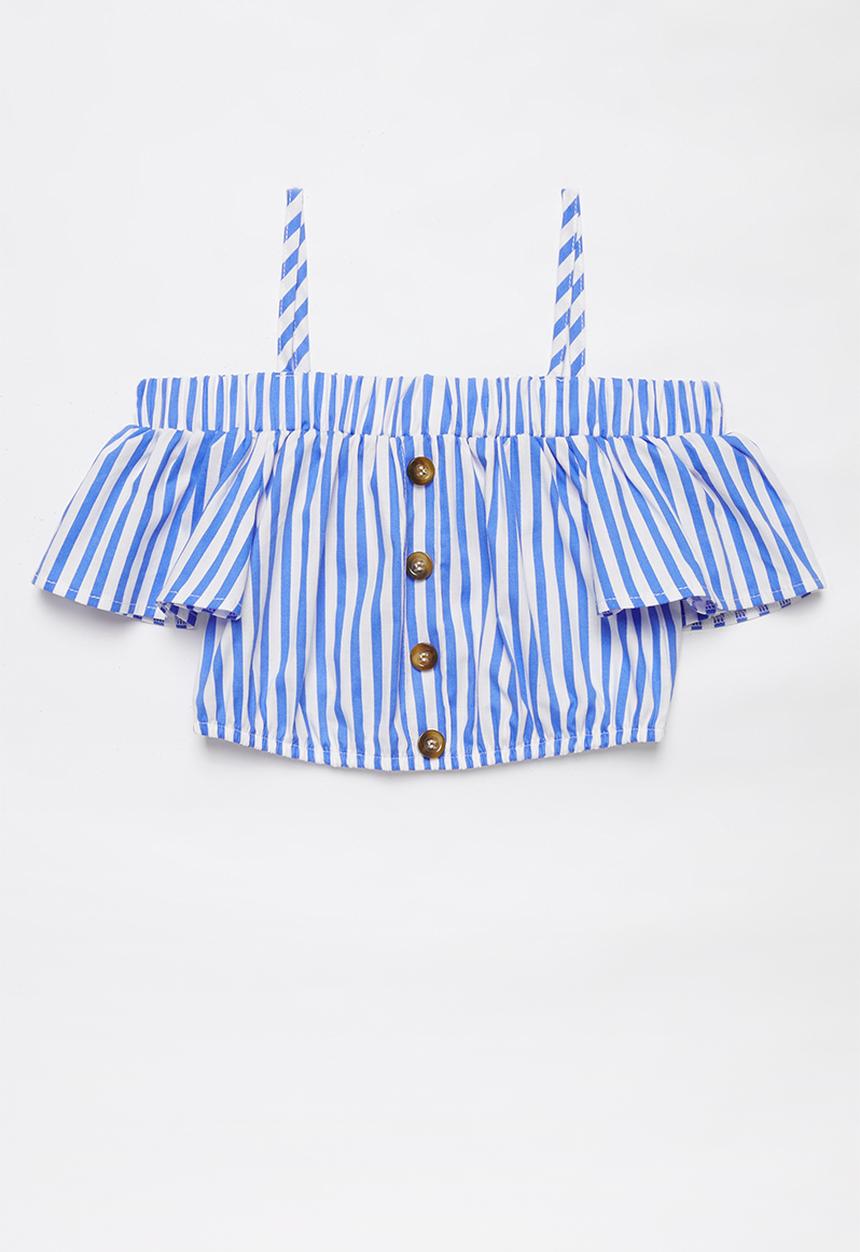 Superbalist - Girls cold shoulder crop top - blue & white