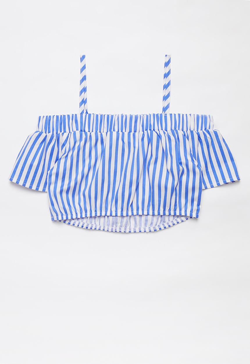 Superbalist - Girls cold shoulder crop top - blue & white