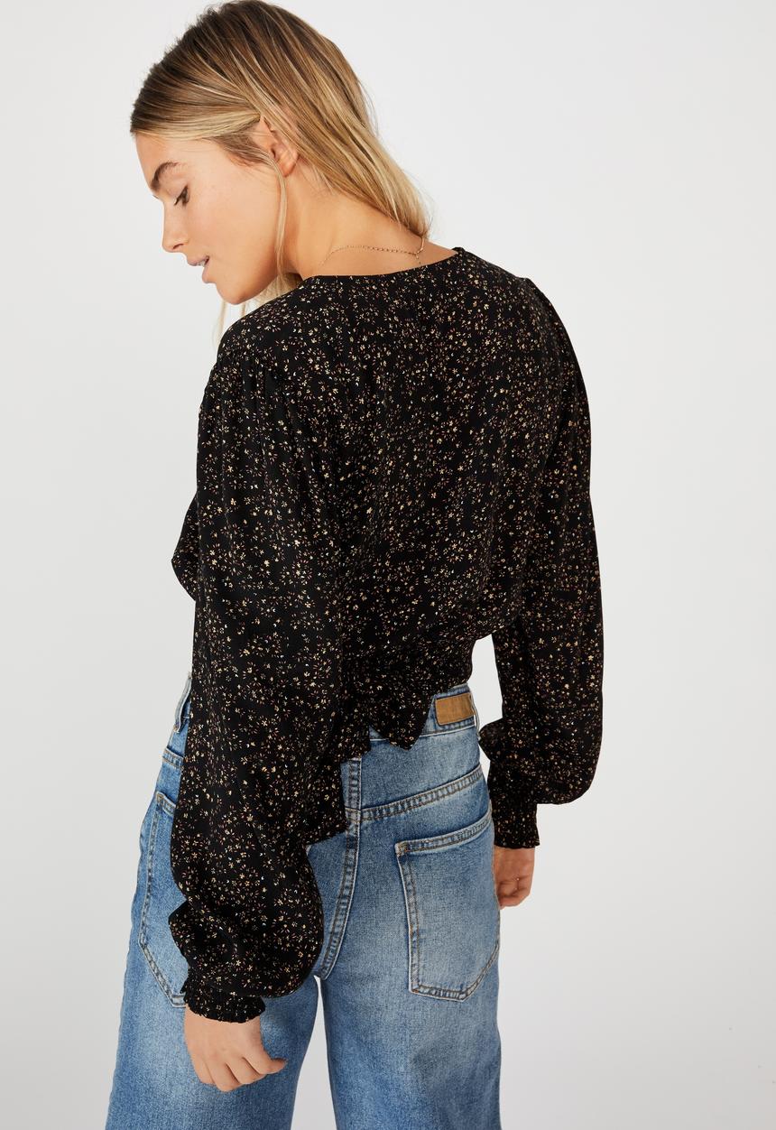 Cotton On - Vintage long sleeve wrap blouse - maya ditsy black