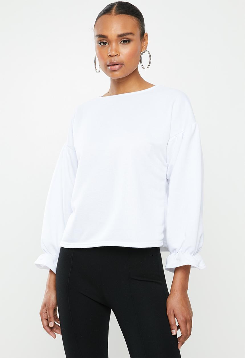 Missguided - Balloon sleeve frill cuff sweatshirt - white