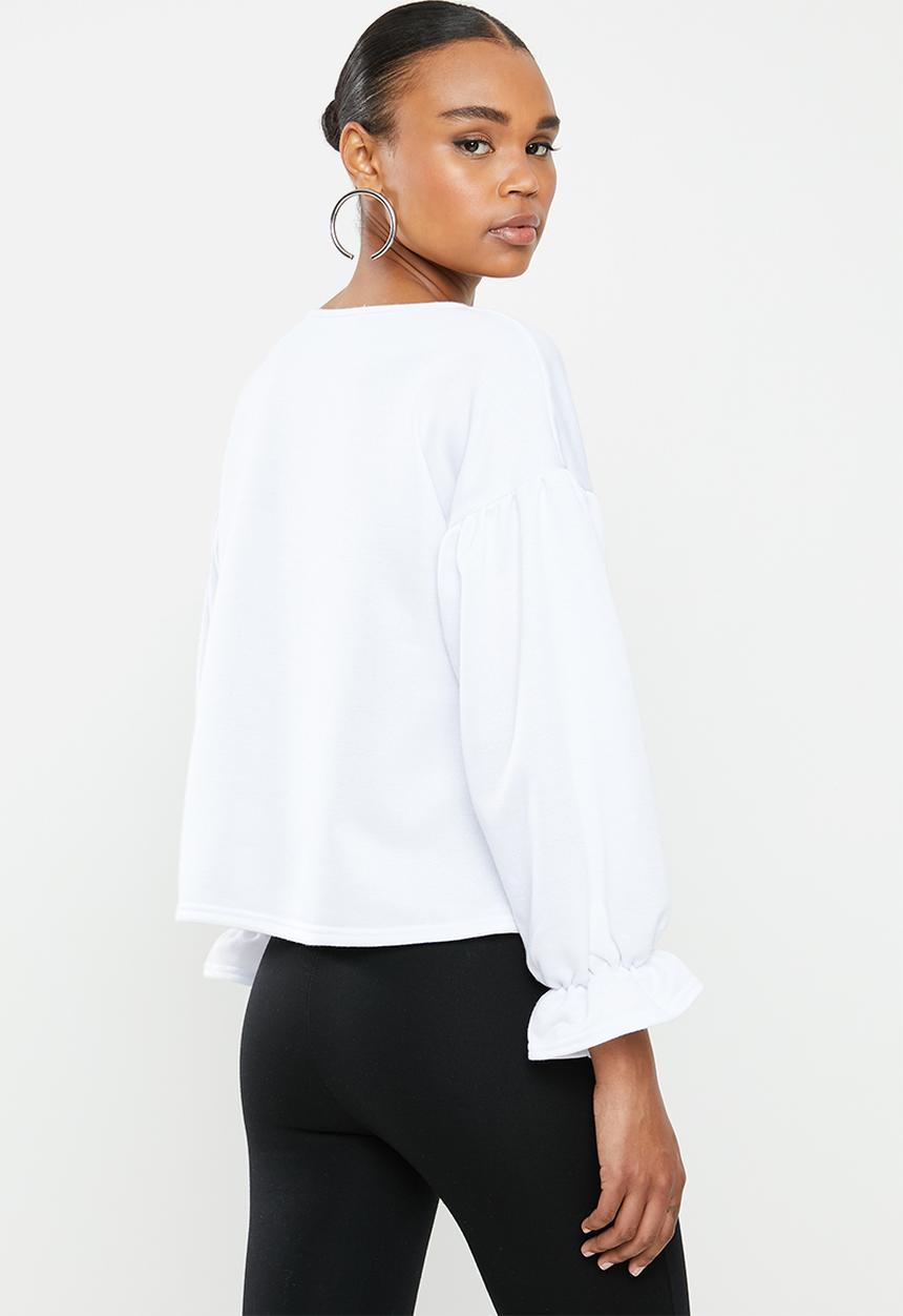 Missguided - Balloon sleeve frill cuff sweatshirt - white