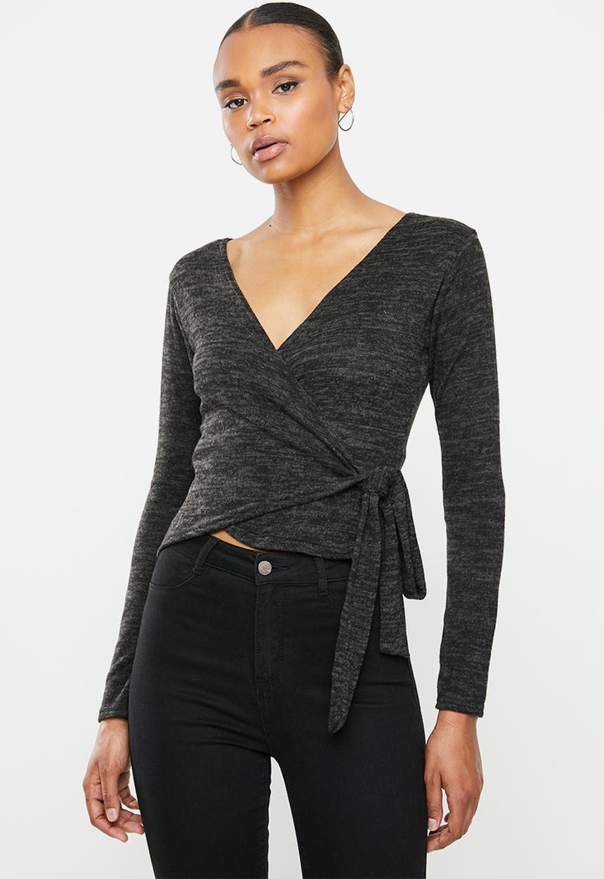 Missguided - Brushed wrap top - black