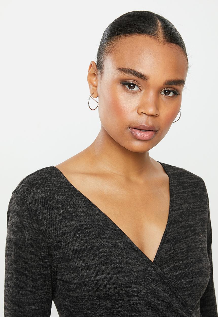Missguided - Brushed wrap top - black