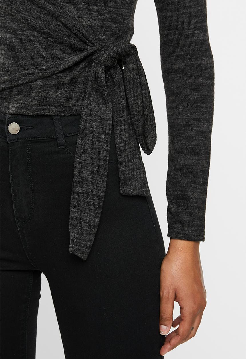 Missguided - Brushed wrap top - black