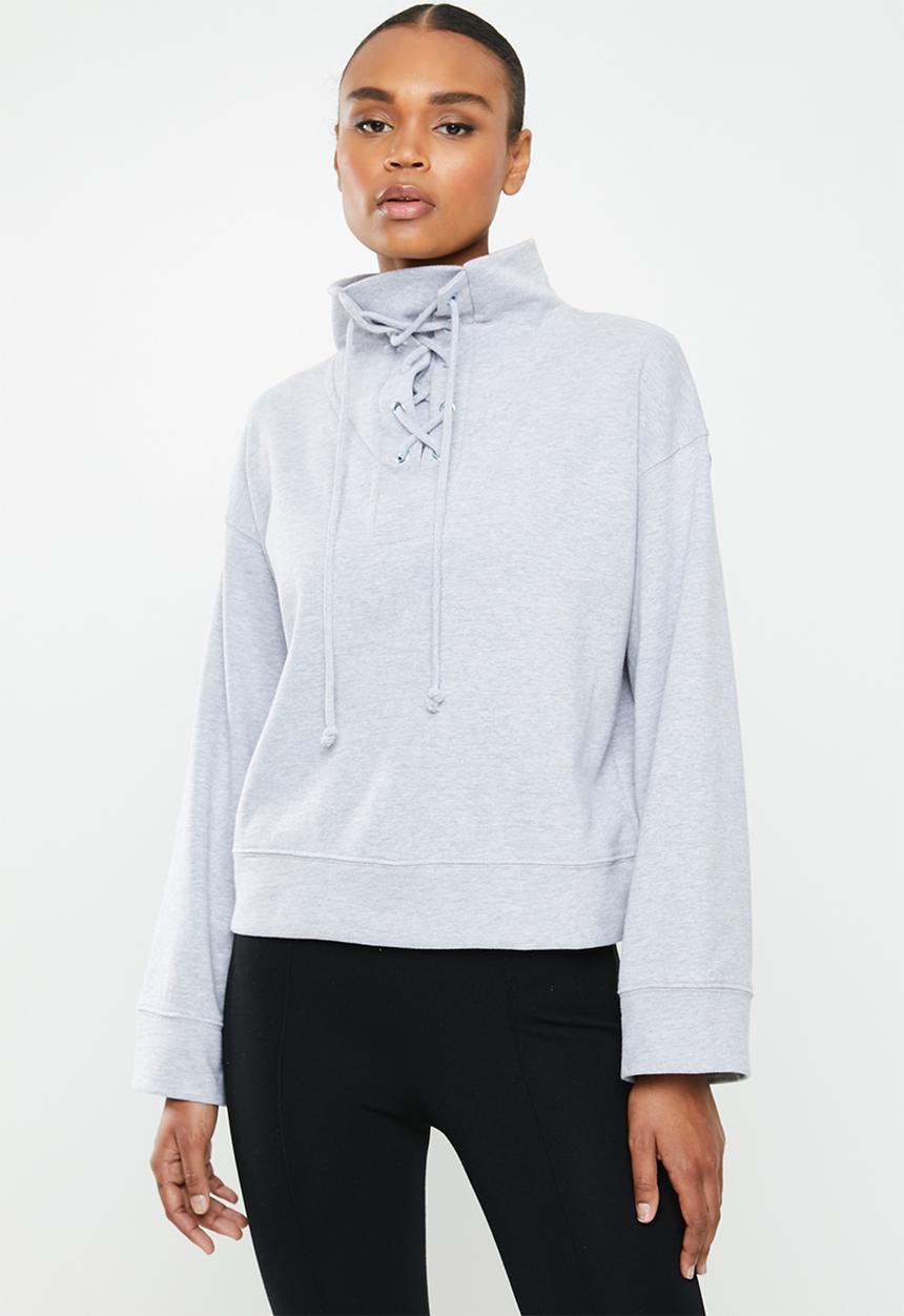 Missguided - High neck tie detail long sleeve sweat - grey