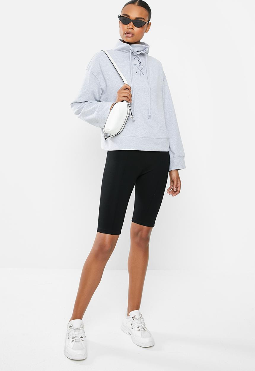 Missguided - High neck tie detail long sleeve sweat - grey
