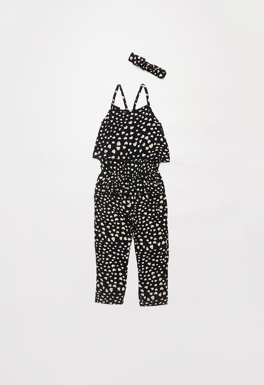 Pop Candy - Girls polka dot jumpsuit & headband set - black & white
