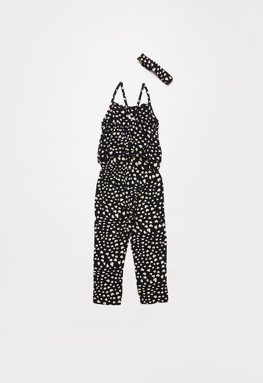 Pop Candy - Girls polka dot jumpsuit & headband set - black & white