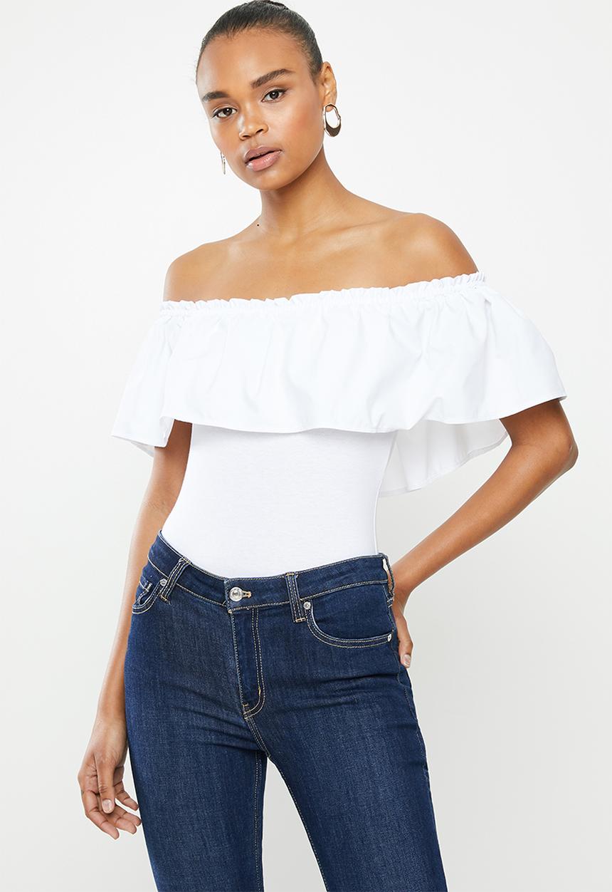 MILLA - Bardot overlay bodysuit - white